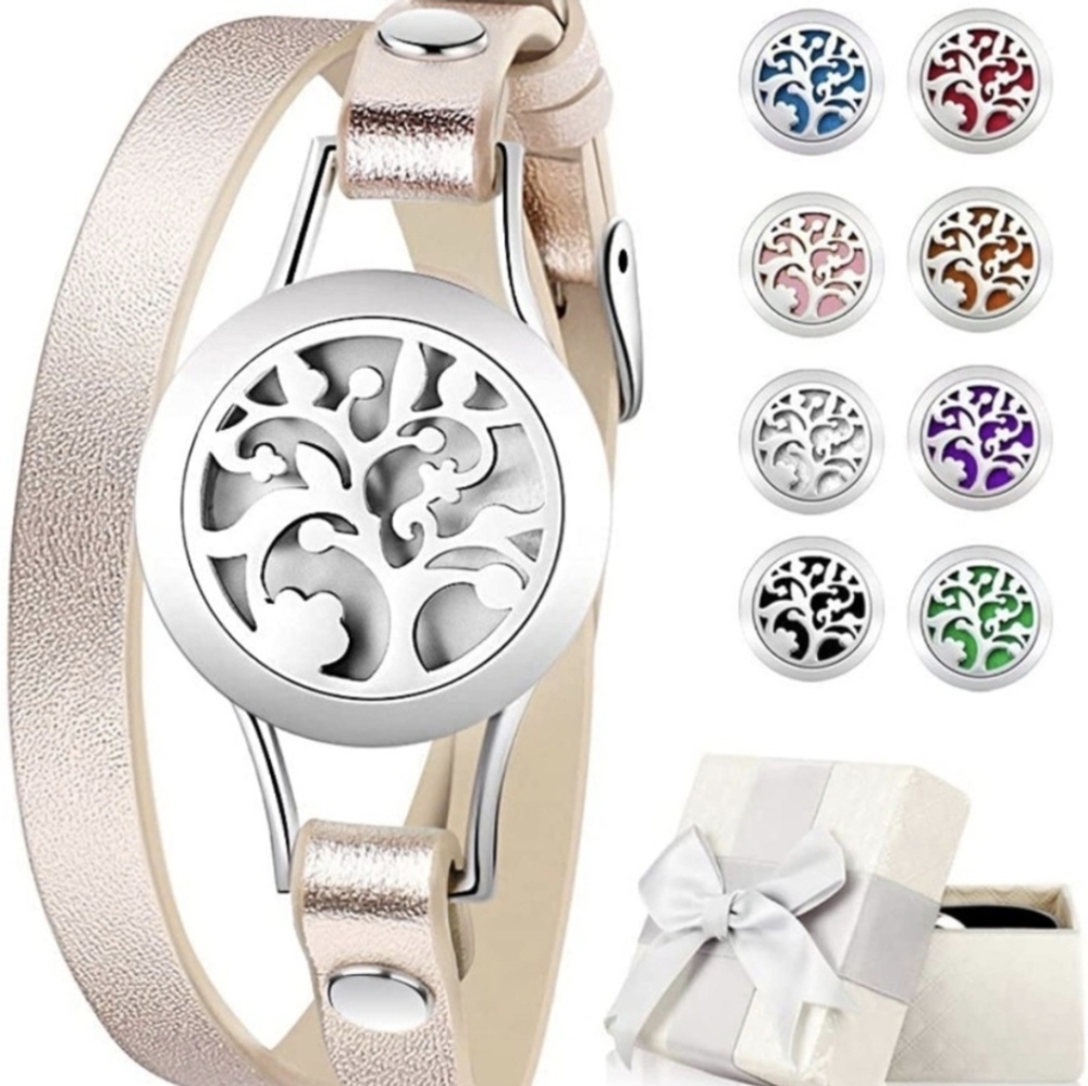 🪾Silver Tree Aromatherapy Diffuser Bracelet Change Discs Essential Oils Perfume